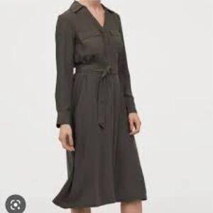 NWT H&M Sage Green Belted Long Sleeved Shirt Dress, Size Size Small Euro 38